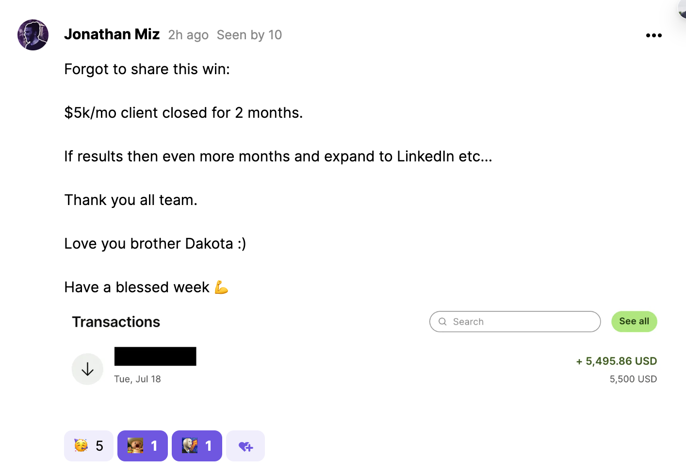 Jonathan Miz — $5K/month client